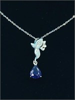 Sterling silver necklace with sapphire and CZ