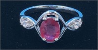 Sterling silver ring with ruby and CZ size 8