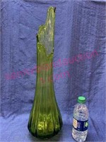 Large green art glass vase - 22in tall