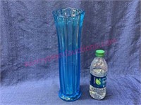 Vintage Blue art glass vase - 13.5in tall