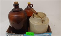 Antique Javex Jug, Brown Bottle, and pickling