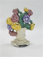 Small Painted Cast Iron Floral Vase Door Stop