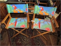 Pair Vintage Director Chairs Parrot Theme