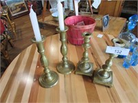 Two Pair Vintage Brass Candlesticks to 9.5"