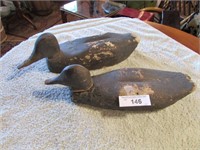 2pc Antique Balsa Wood Carved Ducks 16"