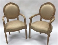 Pair Balloon-Back Upholstered Arm Chairs