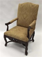 High-Back Upholstered Carved Wood Chair