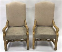 Pair Leather Upholstered Arm Chairs