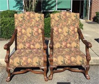 Pair Floral Tapestry Armchairs