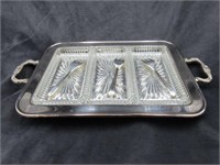 Silverplate Tray with 3 Crystal Inserts and Forks