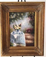 Tea Time in the Garden, Original Oil Painting