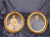 Pair Oval Framed Victorian Portraits