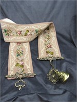 Needlepoint Bell Pull, Brass Trim and Bells