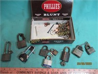 Locks w/ Keys In Cigar Box - Some Vintage