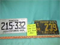 Texas 1952 / Minnesota 1949 Vintage License Plates