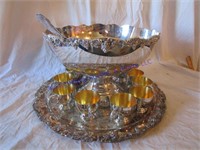 SILVERPLATE PUNCH BOWL & CUPS