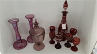 LOT - CANDLESTICK HOLDERS, DECANTER WITH ASSORTED