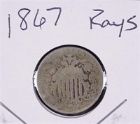 1867 Shield Nickel w/ Rays (Tough Date)