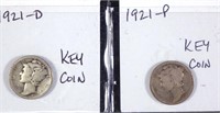 1921 & 1921-d Mercury Dimes (KEY DATES)