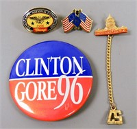 4 Political Pins, Masonic Pin, Olympic Pins