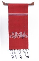 Asian Siho Tapestry - Laos, w/ Carved Teak Hanger