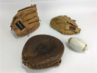 3 Baseball Gloves + Paoli Rams Mini Football