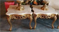 PAIR FRENCH PROVISIONAL MARBLE TYPE END TABLES