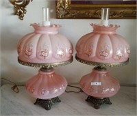 PAIR OF FENTON STYLE GWTW TYPE LAMPS