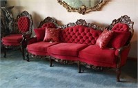 ORNATE WOOD CARVED SOFA & MATCHING CHAIR