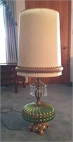 EARLY GREEN GLASS TABLE LAMP W/ PRISMS