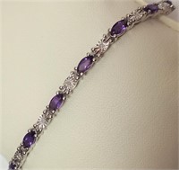 $300 Silver Amethyst Diamond Bracelet