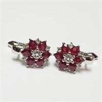 $360 Silver Rhodium Plated  Ruby(3ct) Earrings