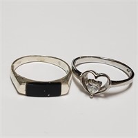 $160 Silver Lot Of 2 CZ Onyx Ring