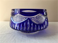Cut crystal cobalt center bowl, made in Poland