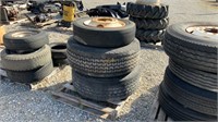 Skid of Three Truck/Tractor Tires