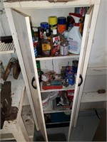 Metal two door cabinet and contents
