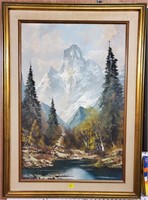 Oil Painting of Nature Scene (Mtn & River)