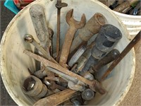 Bucket of Used Wrenches, Screwdrivers,