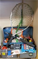 Metal Tackle Box w/ Fishing Net, Expandable Poles,