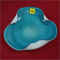 MCM Blue & White Art Glass Bowl