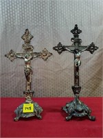 (2) Metal Crucifixes on Stands