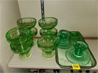 Lot of Assorted Green Depression Glass