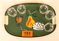 Lot Mid-century Serving Tray, Glasses +