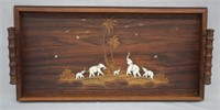 Vintage Souvenir Inlaid Wood Serving Tray