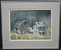 Original Vera Kirk Old Famhouse & Barn Watercolor