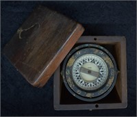 Antique Perko Ship Compass w/ Wooden Case