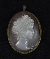 Antique German Silver Natural Abalone Shell Cameo