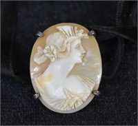 Antique Sterling Natural Shell Cameo Necklace