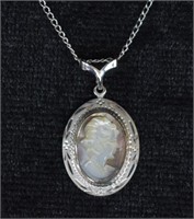 Sterling Natural Abalone Shell Cameo Necklace