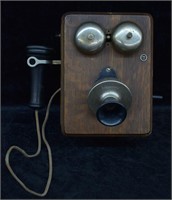 Small Antique Kellogg Oak Wall Phone